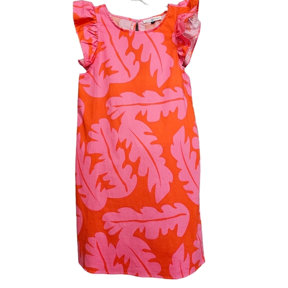 Nwot Michelle McDowell  Orange/Pink Cap Sleeve Leaf Shift Dress - Picture 3 of 15